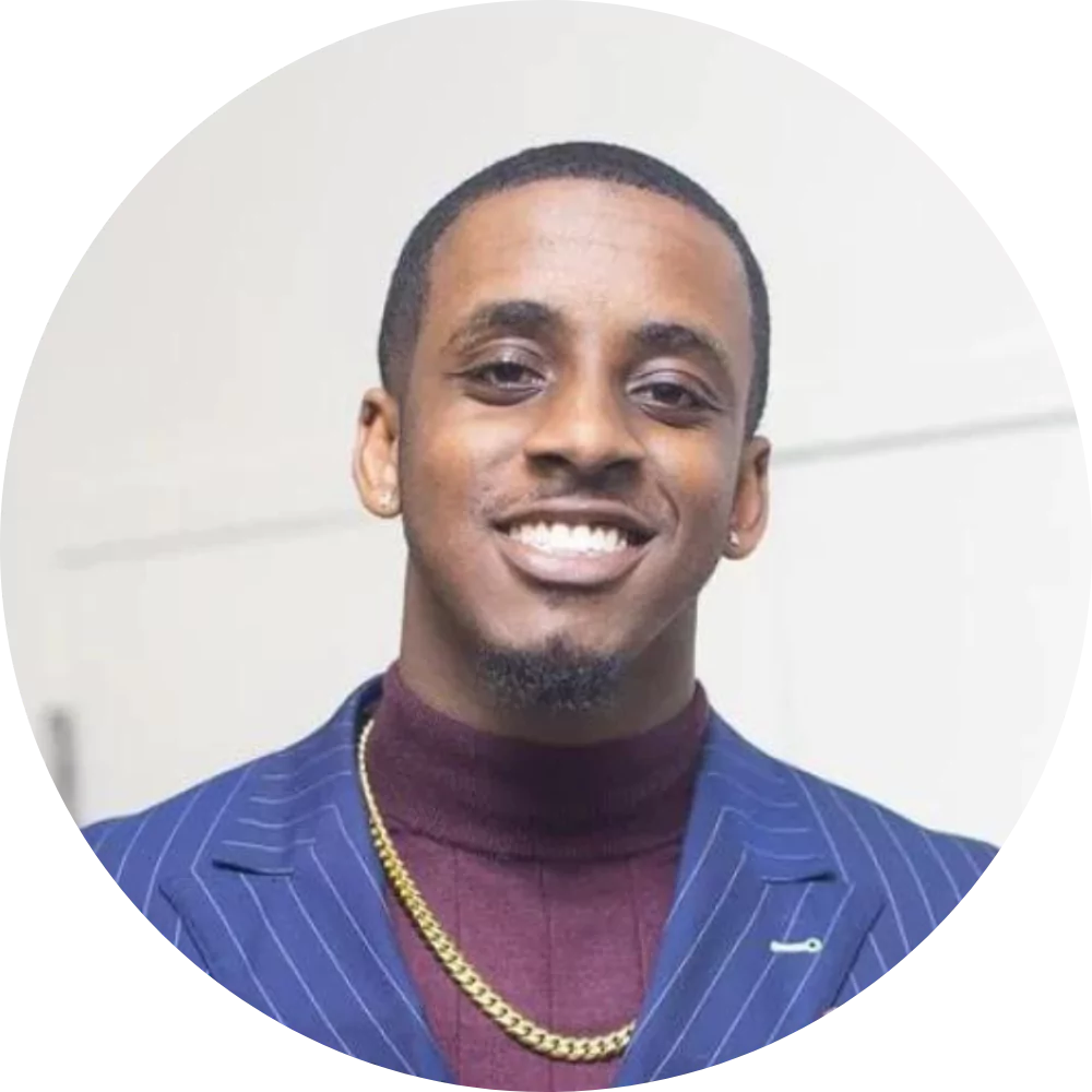 Smiling man in a striped suit